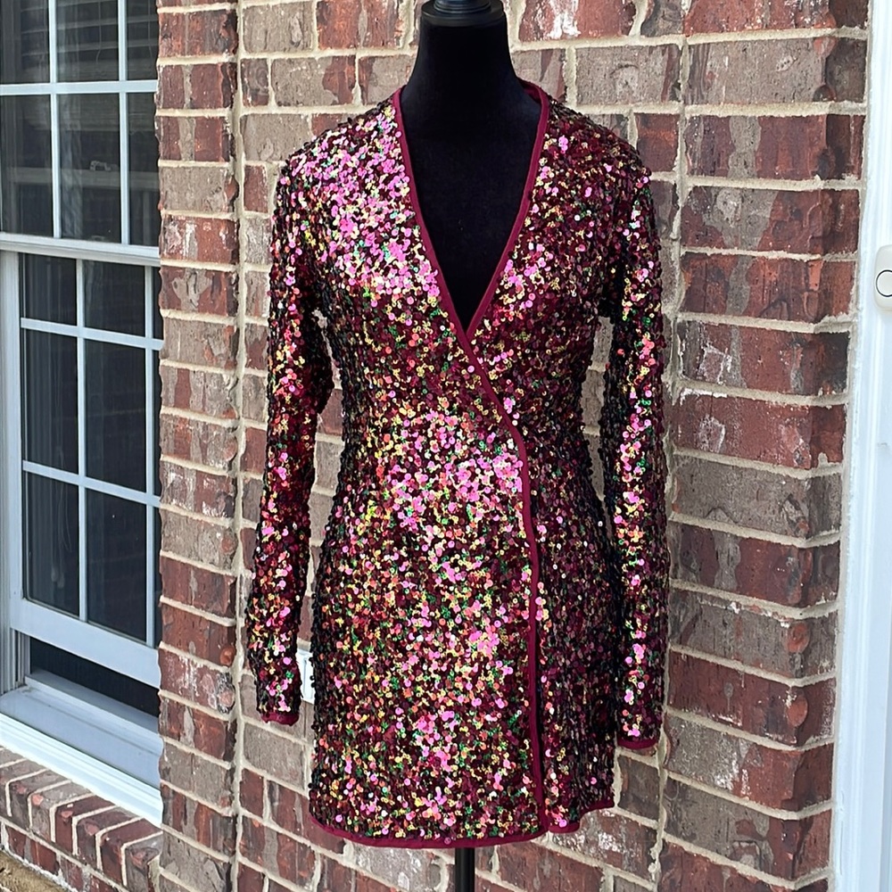 PrettyLittleThing Sequin Mini Dress in Pink and Gold